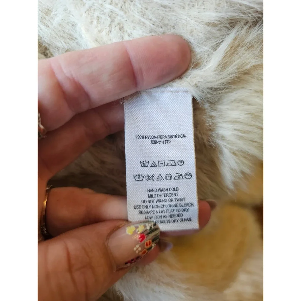 Free People faux fur Cream Fuzzy Eyelash Knit Open Front Cardigan Sweater Small